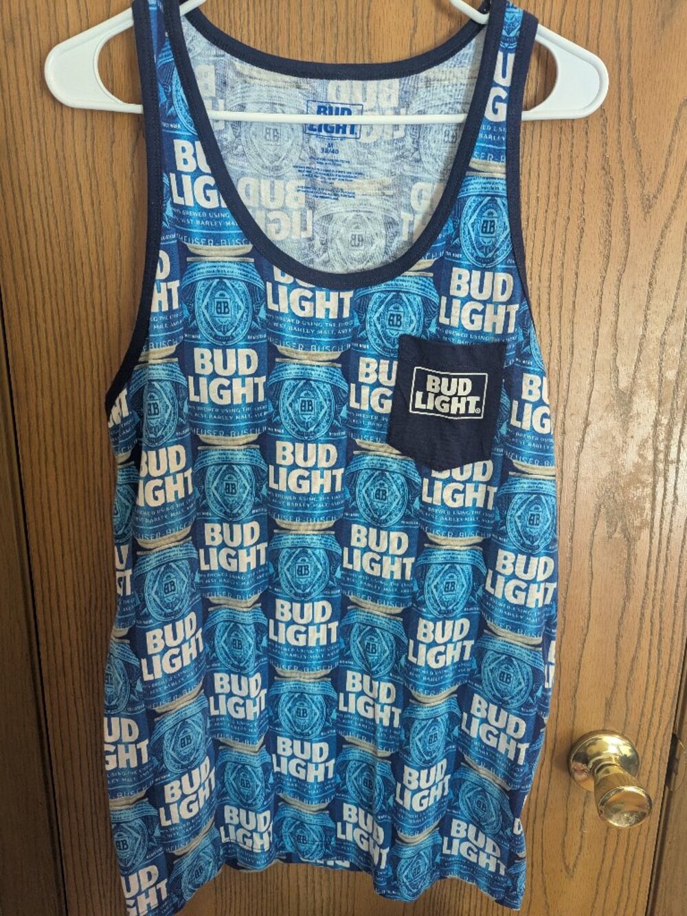 Bud Light Beer Anheuser- Busch Tank Top Shirt w/ Pocket Blue-Men's M